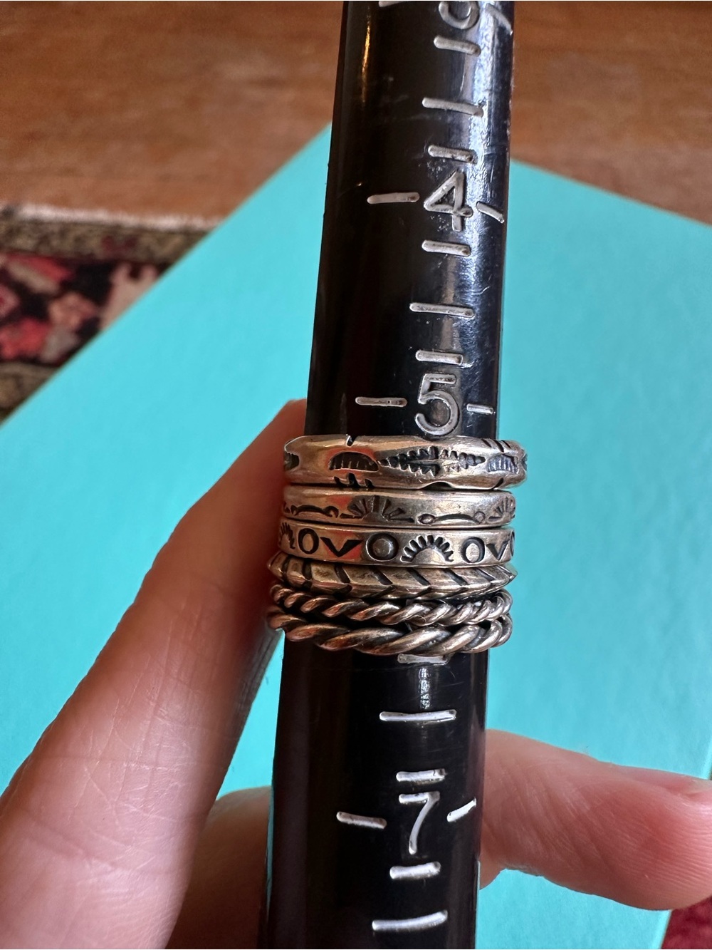 Vintage 6 Stackable Native American Design Sterling Rings - Picture 9 of 11